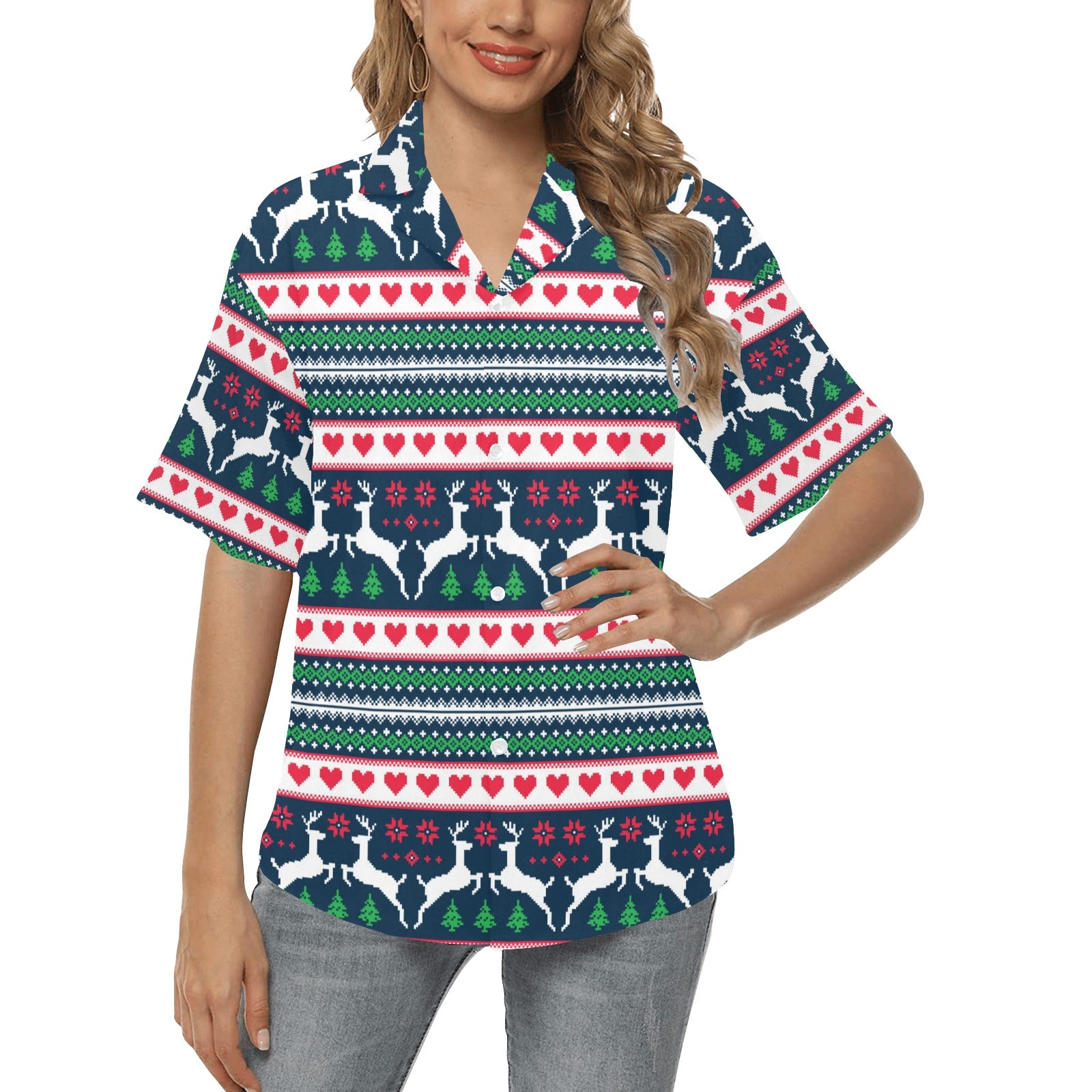 Reindeer Pattern Print Design 03 Women's Hawaiian Shirt