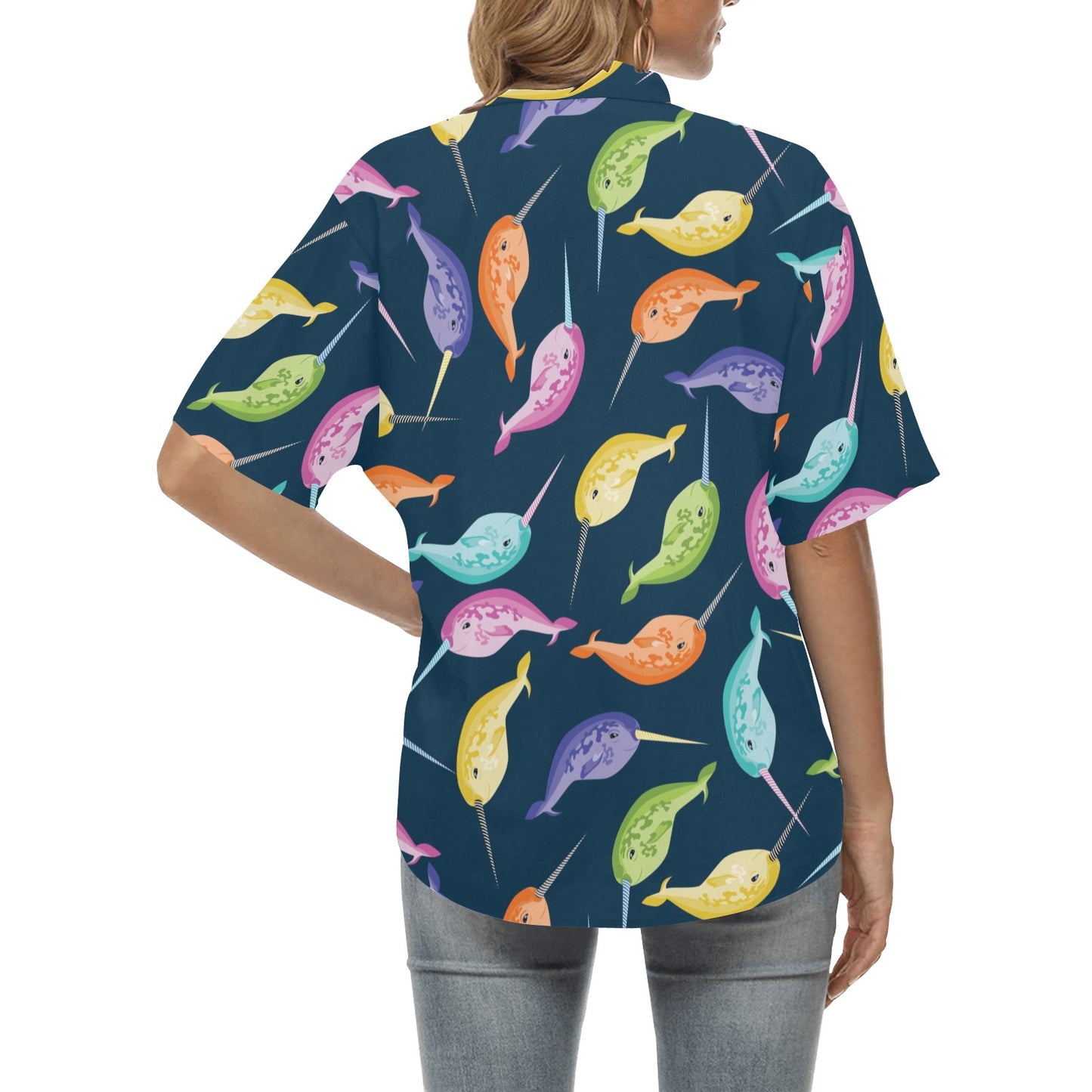 Narwhal Colorful Pattern Print Design 03 Women's Hawaiian Shirt