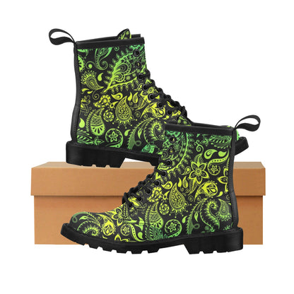 Paisley Green Design Print Women's Boots