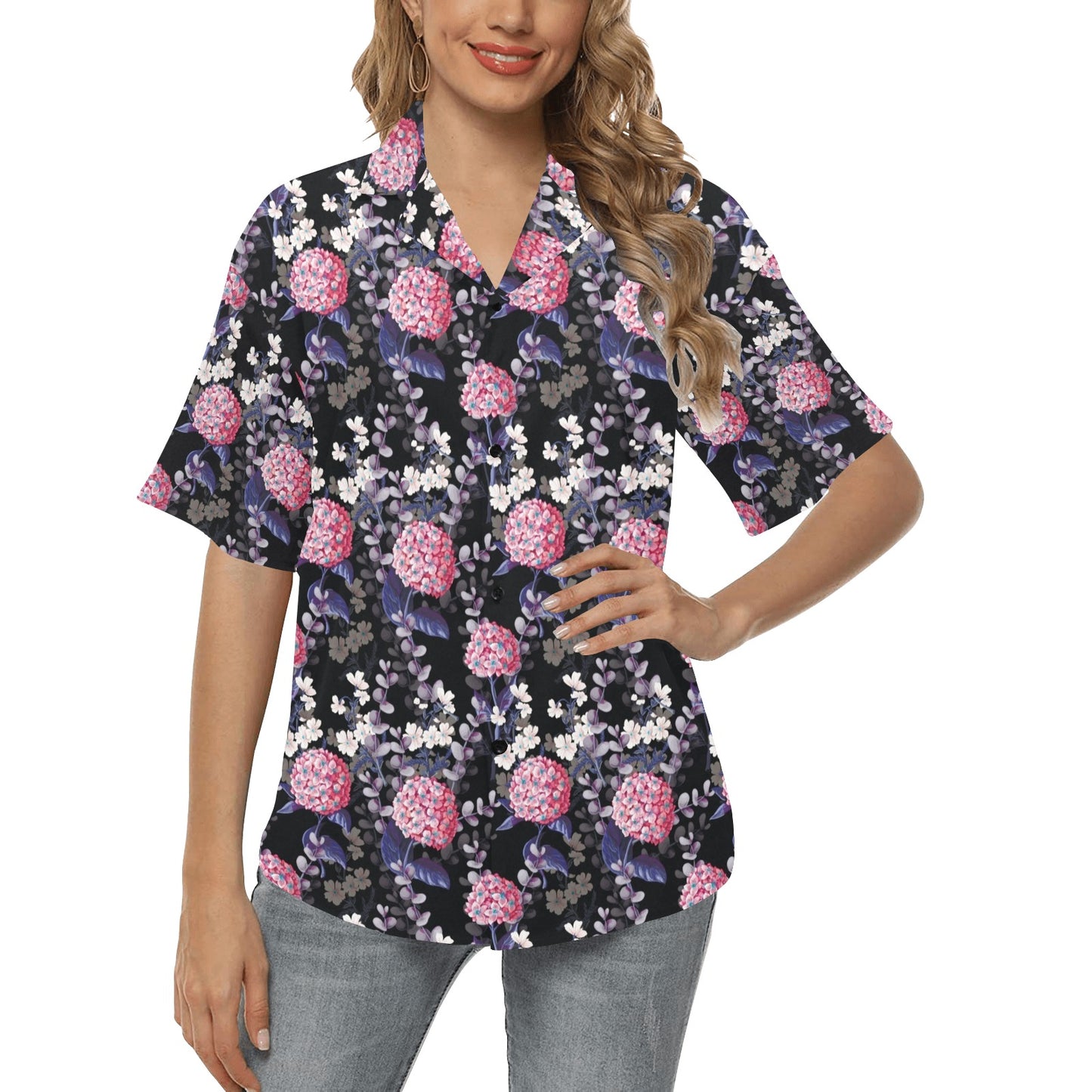Hydrangea Pattern Print Design HD04 Women's Hawaiian Shirt