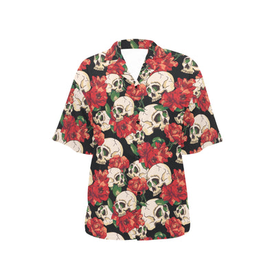 Skull Red Rose Women's Hawaiian Shirt