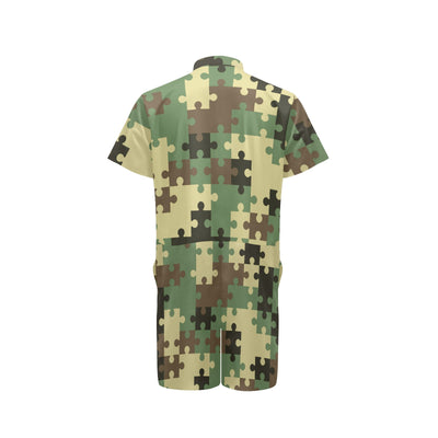 Puzzle Camo Pattern Print Design A03 Men's Romper