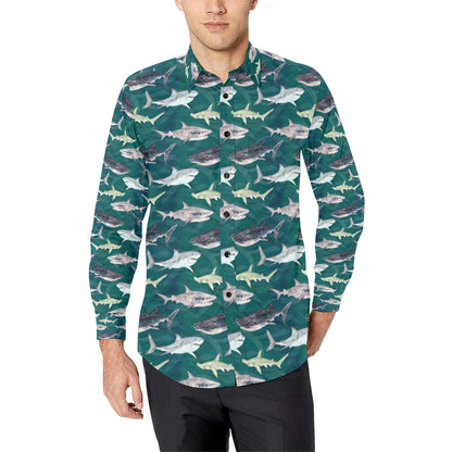 Shark Style Print Men's Long Sleeve Shirt