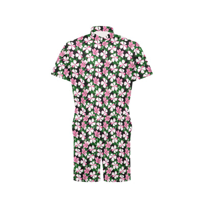 Hibiscus Pink Flower Hawaiian Print Men's Romper