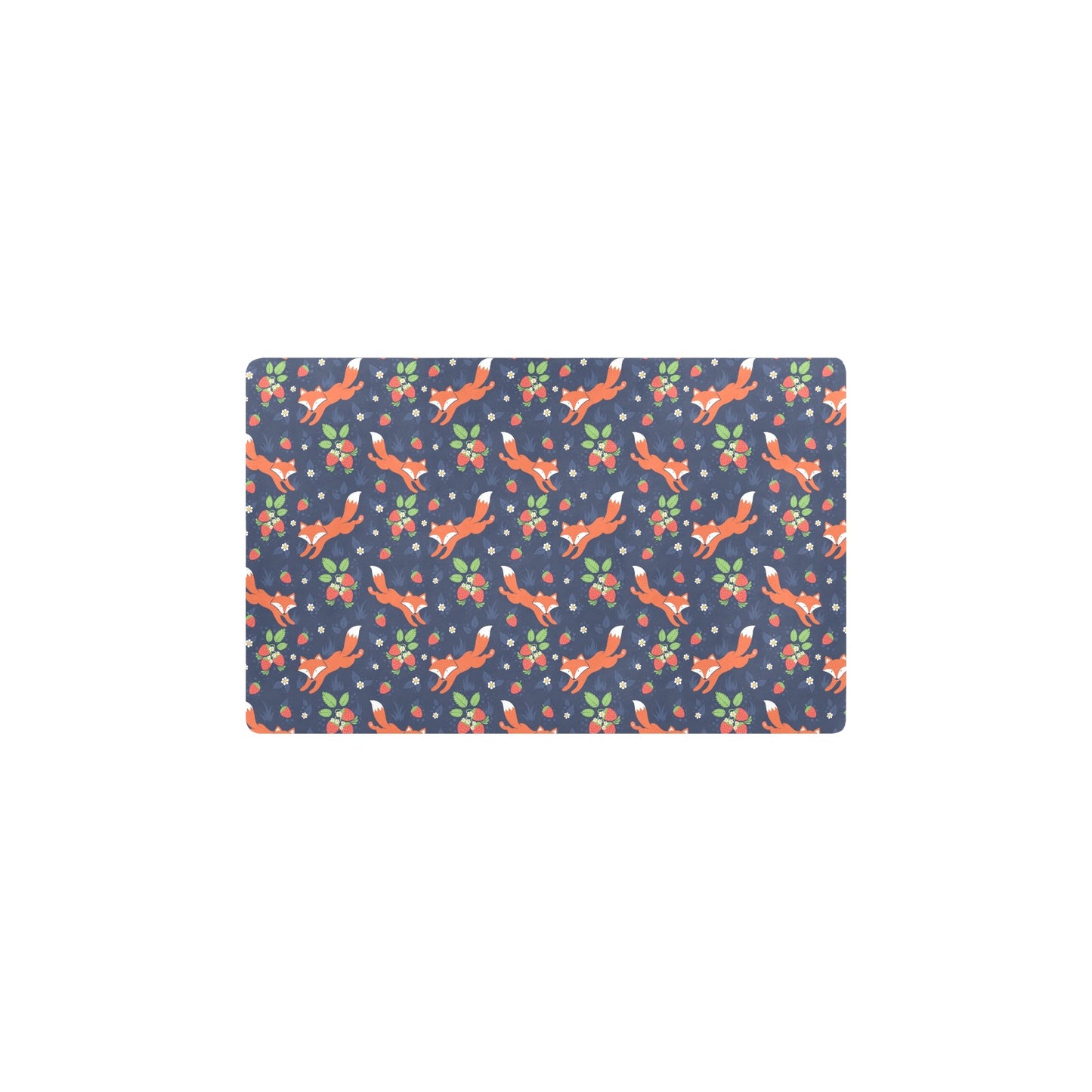 Fox Strawberry Print Pattern Kitchen Mat