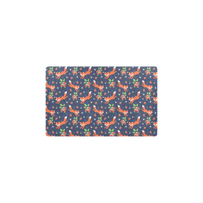 Fox Strawberry Print Pattern Kitchen Mat