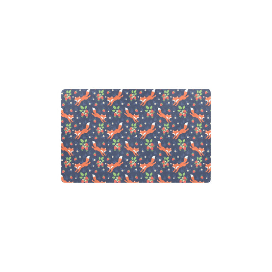Fox Strawberry Print Pattern Kitchen Mat