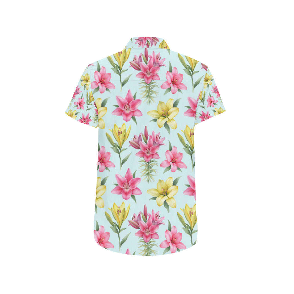 Lily Pattern Print Design LY010 Men's Short Sleeve Button Up Shirt