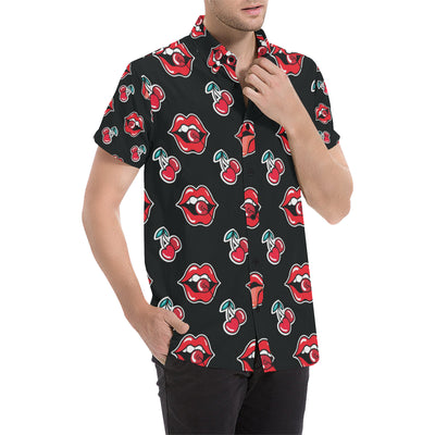 Cherry Pattern Print Design CH04 Men's Short Sleeve Button Up Shirt