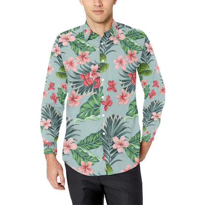 Plumeria Pattern Print Design PM027 Men's Long Sleeve Shirt