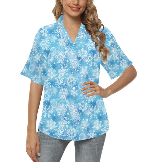 Snowflake Blue Print Design LKS301 Women's Hawaiian Shirt