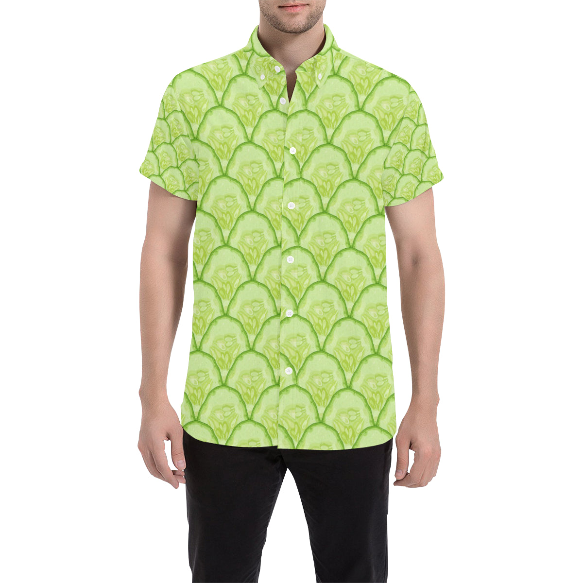 Cucumber Pattern Print Design CC04 Men's Short Sleeve Button Up Shirt