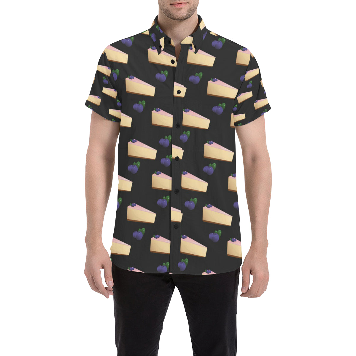 Cheesecake blueberry Pattern Print Design CK01 Men's Short Sleeve Button Up Shirt