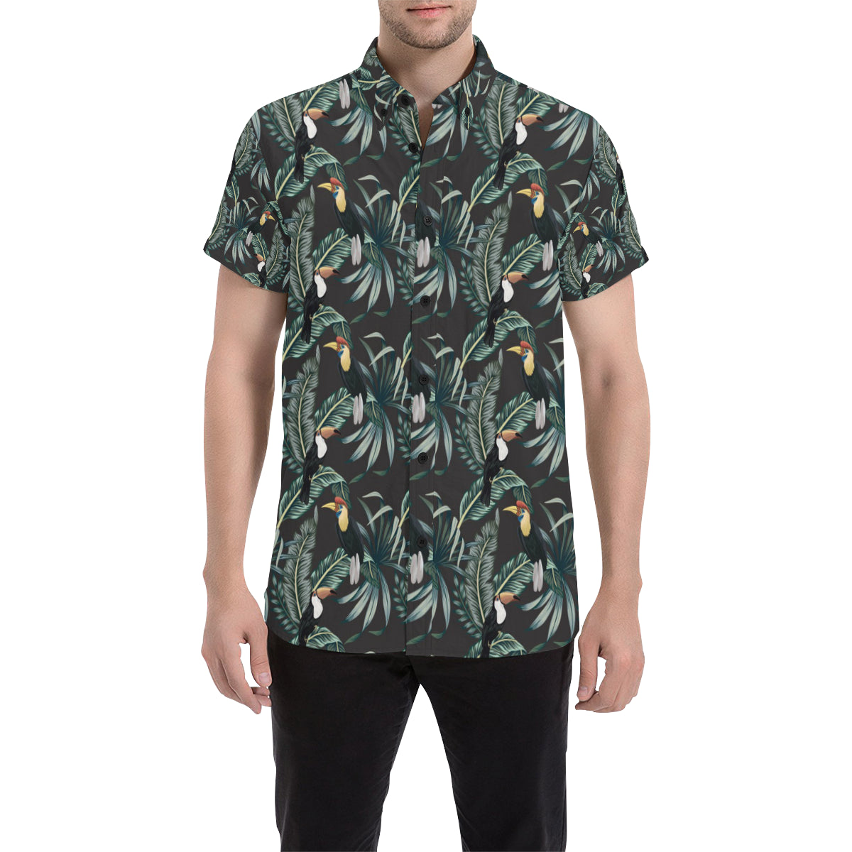 Rainforest Pattern Print Design RF06 Men's Short Sleeve Button Up Shirt
