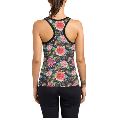 Dahlia Pattern Print Design DH02 Women's Racerback Tank Top