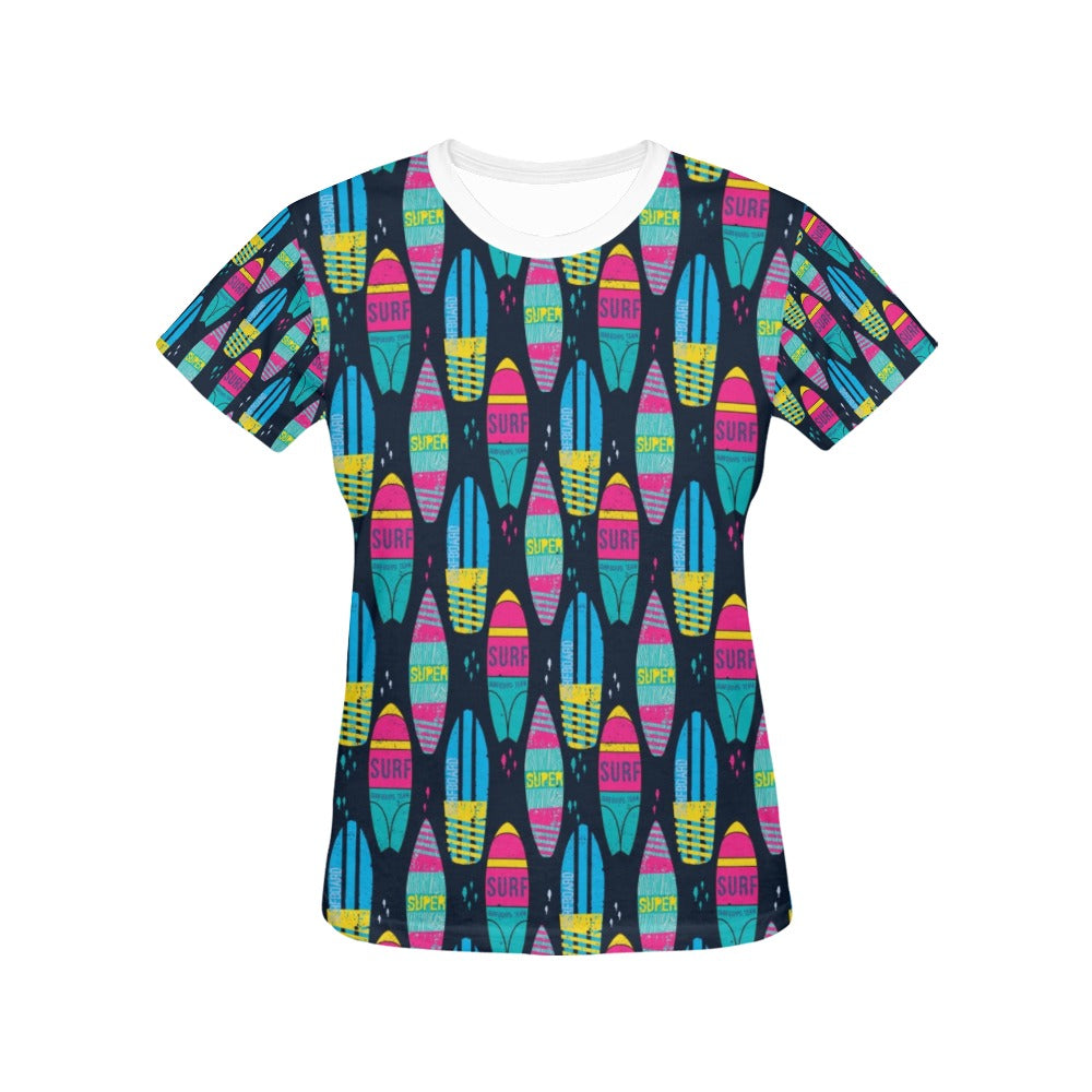 Surfboard Colorful Print Design LKS302 Women's  T-shirt