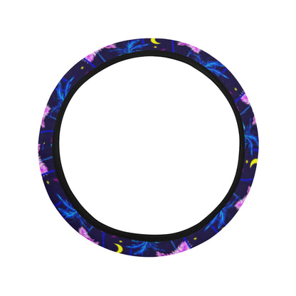Palm Tree Night Scene Design Print Steering Wheel Cover with Elastic Edge