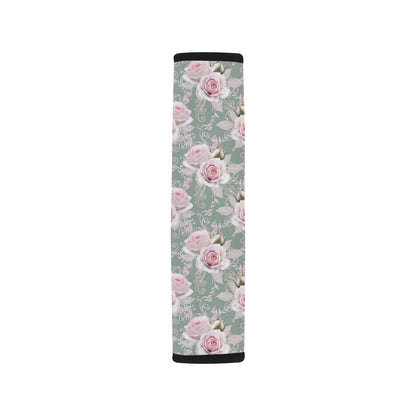 Rose White Pattern Print Design RO012 Car Seat Belt Cover