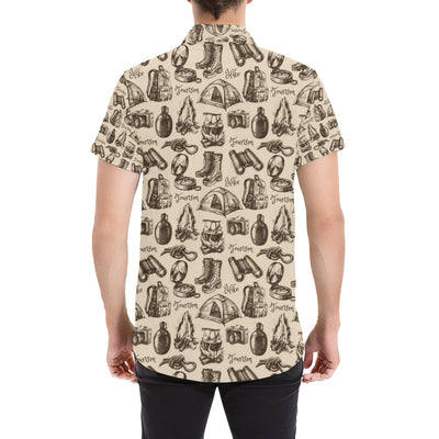 Camping Pattern Print Design 01 Men's Short Sleeve Button Up Shirt