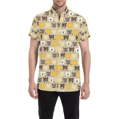 Bear PatchworkPattern Print Design 01 Men's Short Sleeve Button Up Shirt