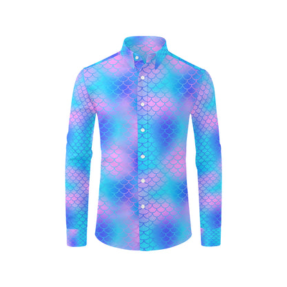 Mermaid Scales Pattern Print Design 04 Men's Long Sleeve Shirt