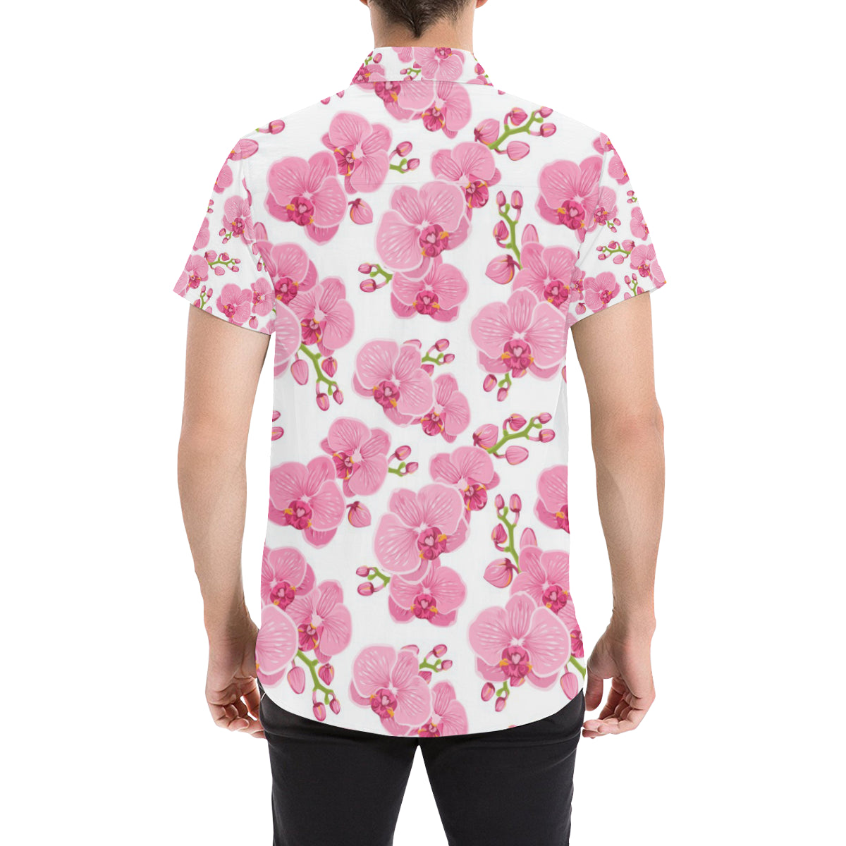 Orchid Pink Pattern Print Design OR07 Men's Short Sleeve Button Up Shirt