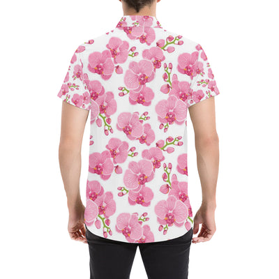 Orchid Pink Pattern Print Design OR07 Men's Short Sleeve Button Up Shirt