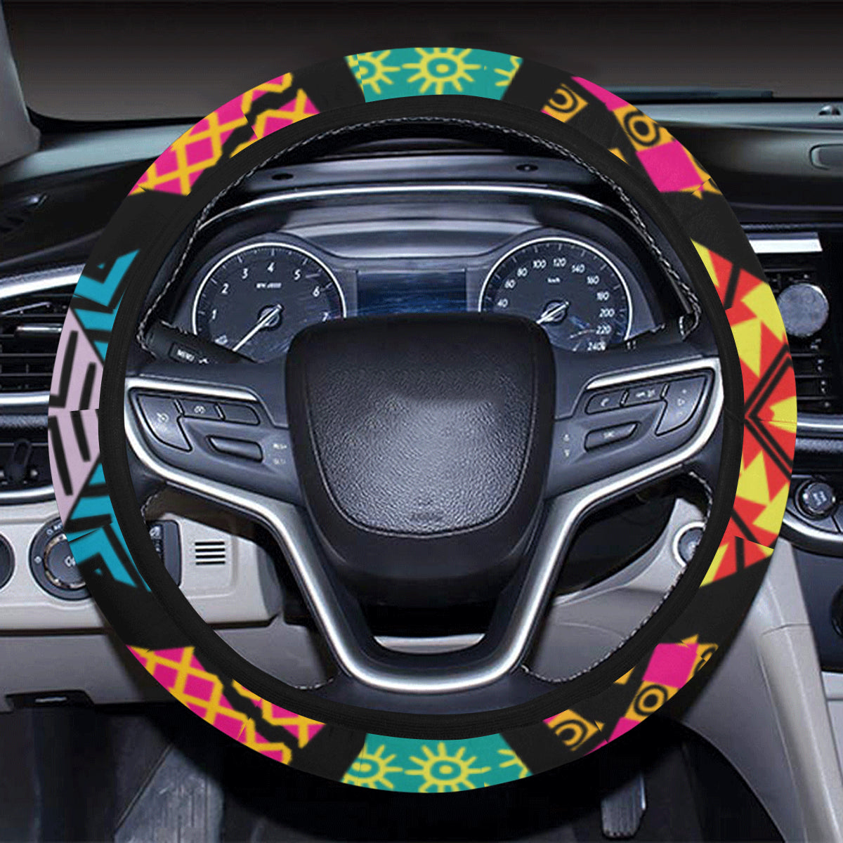 Kaleidoscope Pattern Print Design 05 Steering Wheel Cover with Elastic Edge