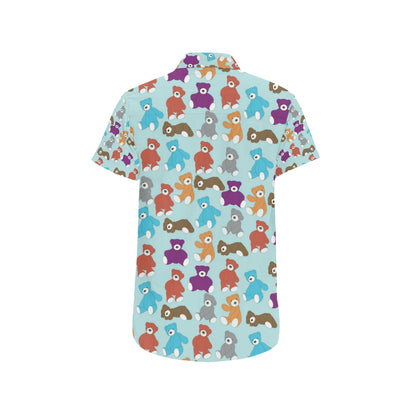 Bear Cute Pattern Print Design 03 Men's Short Sleeve Button Up Shirt