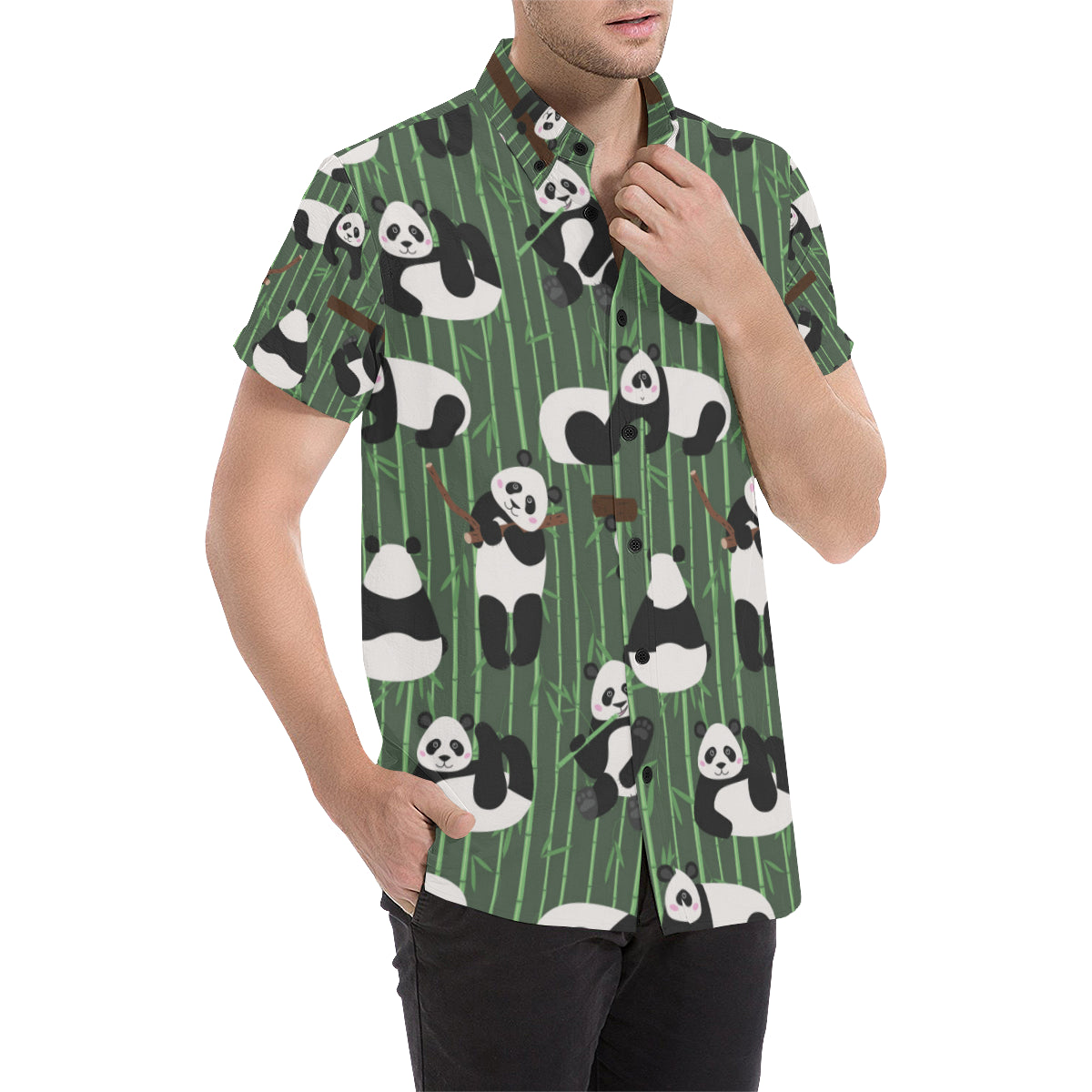 Panda Pattern Print Design A04 Men's Short Sleeve Button Up Shirt