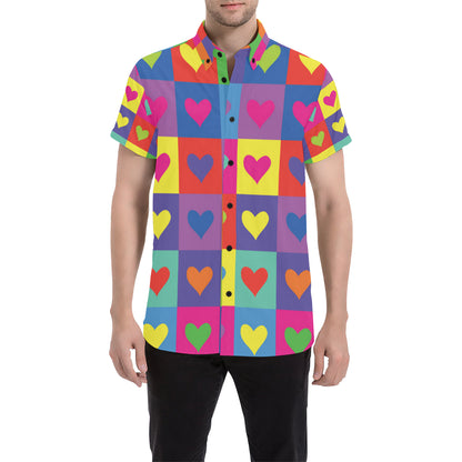 Pop Art Heart Pattern Print Design A01 Men's Short Sleeve Button Up Shirt