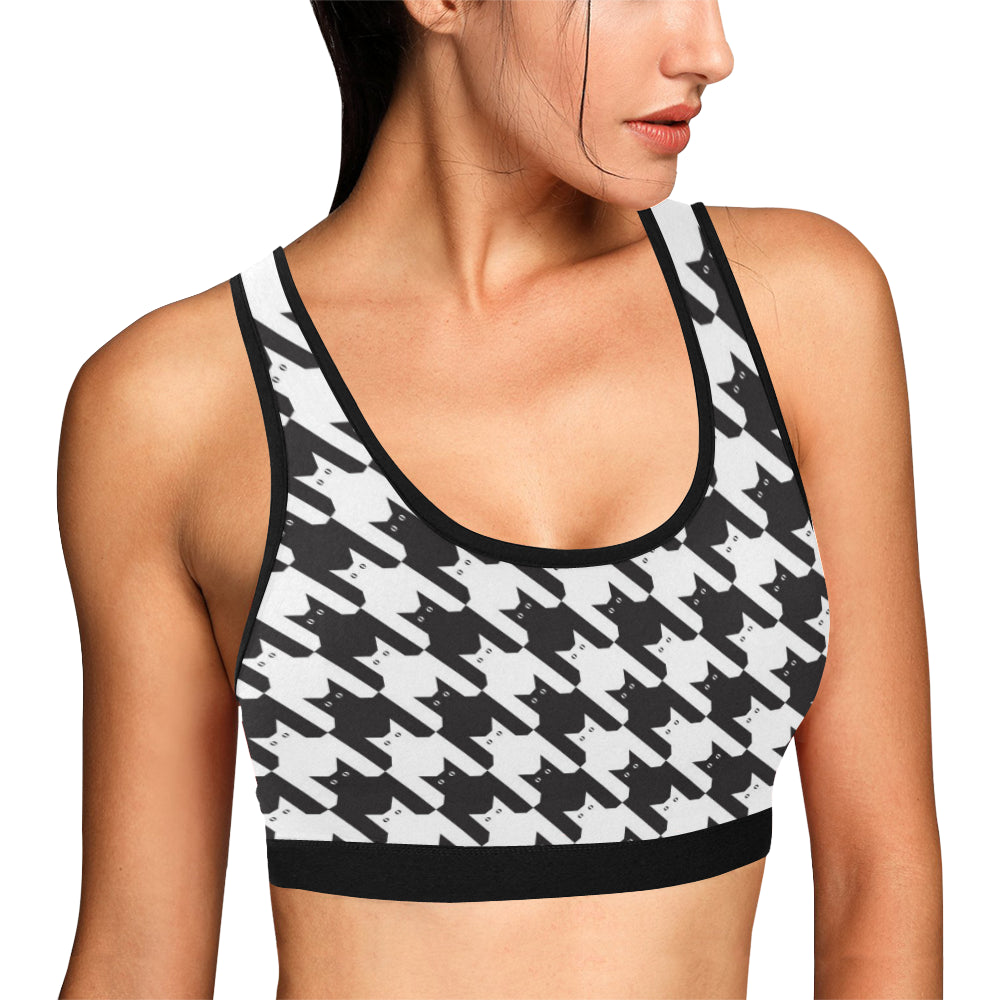 Cat HoundstoothPattern Print Design 01 Sports Bra