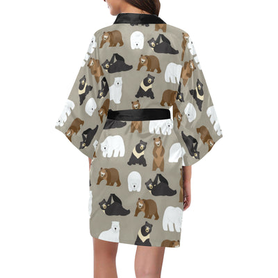 Bear Pattern Print Design BE03 Women's Short Kimono