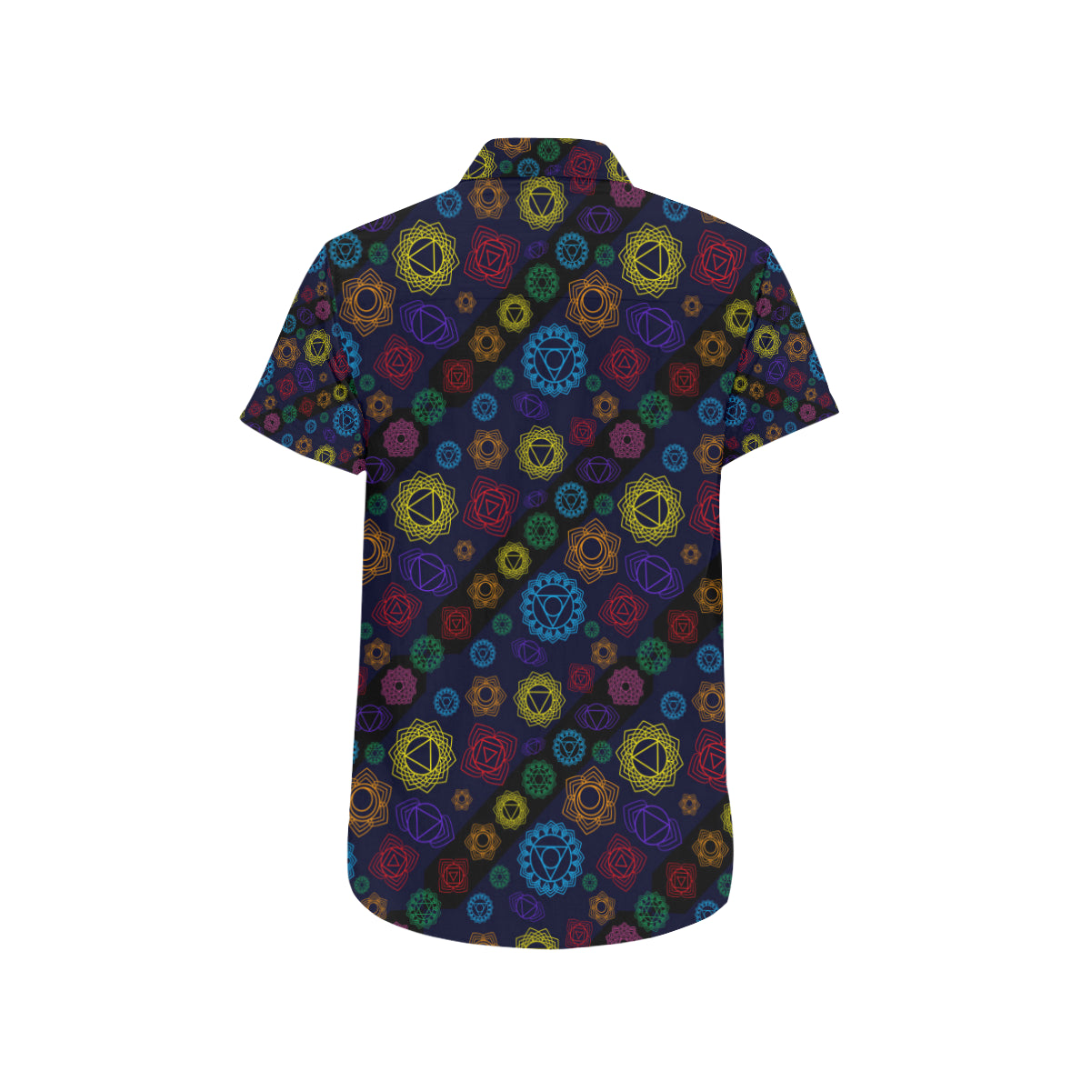 Chakra Colorful Print Pattern Men's Short Sleeve Button Up Shirt