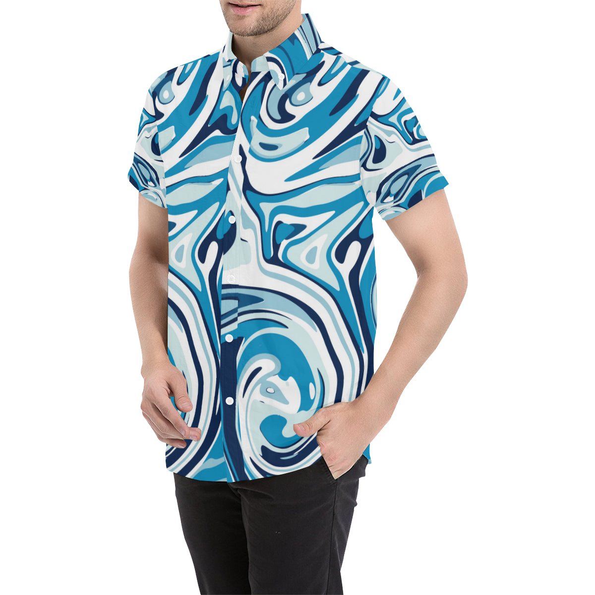 Liquid Pattern Print Design 05 Men's Short Sleeve Button Up Shirt