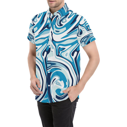 Liquid Pattern Print Design 05 Men's Short Sleeve Button Up Shirt
