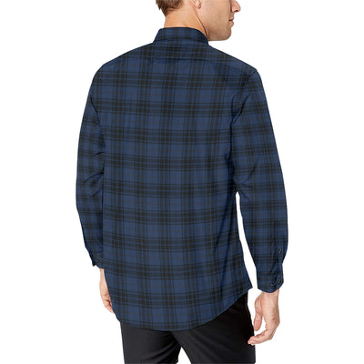 Navy Blue Tartan Plaid Pattern Men's Long Sleeve Shirt