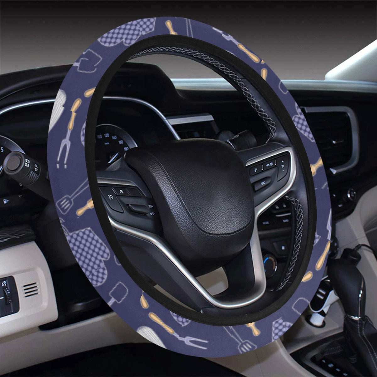 Cooking Kitchen Tools Pattern Print Design 04 Steering Wheel Cover with Elastic Edge