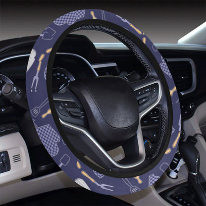 Cooking Kitchen Tools Pattern Print Design 04 Steering Wheel Cover with Elastic Edge