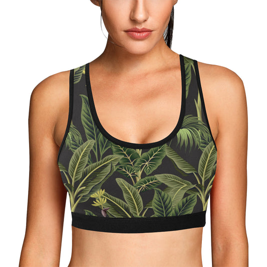 Banana Leaf Pattern Print Design BL04 Sports Bra