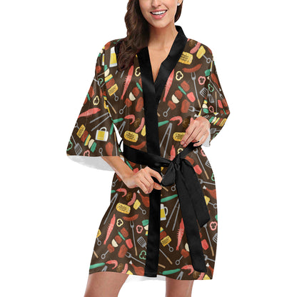 Barbecue Pattern Print Design 05 Women's Short Kimono