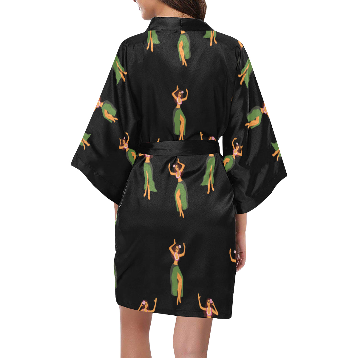 Hula Dancers Girl Pattern Print Design 01 Women's Short Kimono