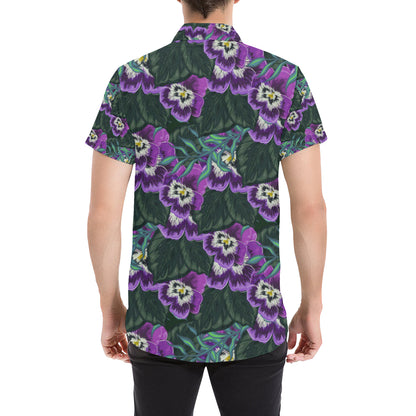 Pansy Pattern Print Design PS07 Men's Short Sleeve Button Up Shirt