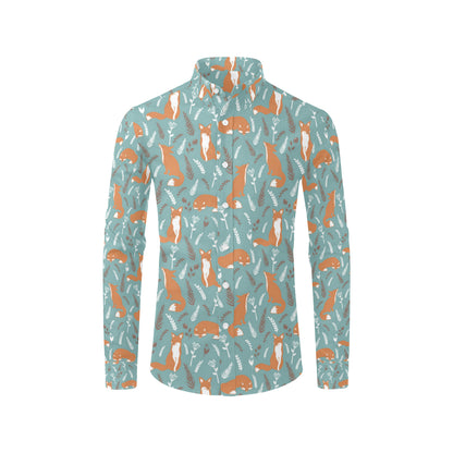 Fox Forest Print Pattern Men's Long Sleeve Shirt