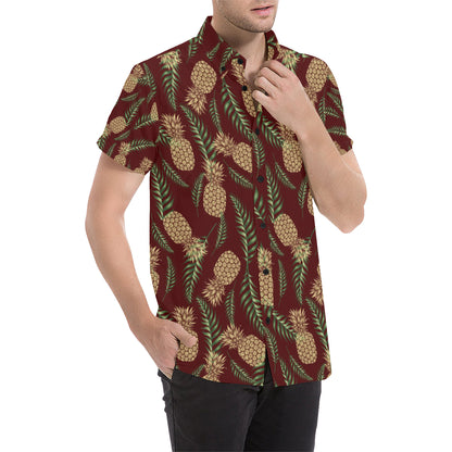 Pineapple Pattern Print Design PP013 Men's Short Sleeve Button Up Shirt