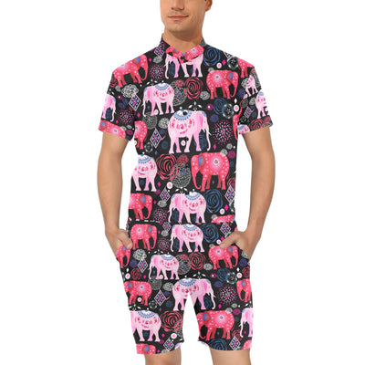 Pink Elephant Pattern Men's Romper