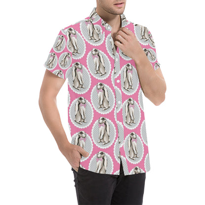Rabbit Pattern Print Design RB019 Men's Short Sleeve Button Up Shirt