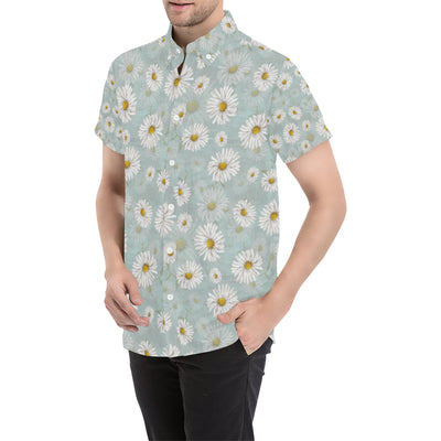 Daisy Pattern Print Design DS012 Men's Short Sleeve Button Up Shirt