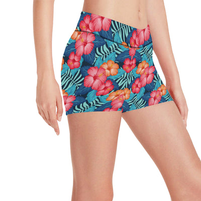 Red Hibiscus Pattern Print Design HB02 Yoga Shorts