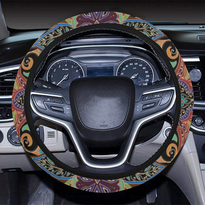 Bohemian Pattern Print Design 06 Steering Wheel Cover with Elastic Edge